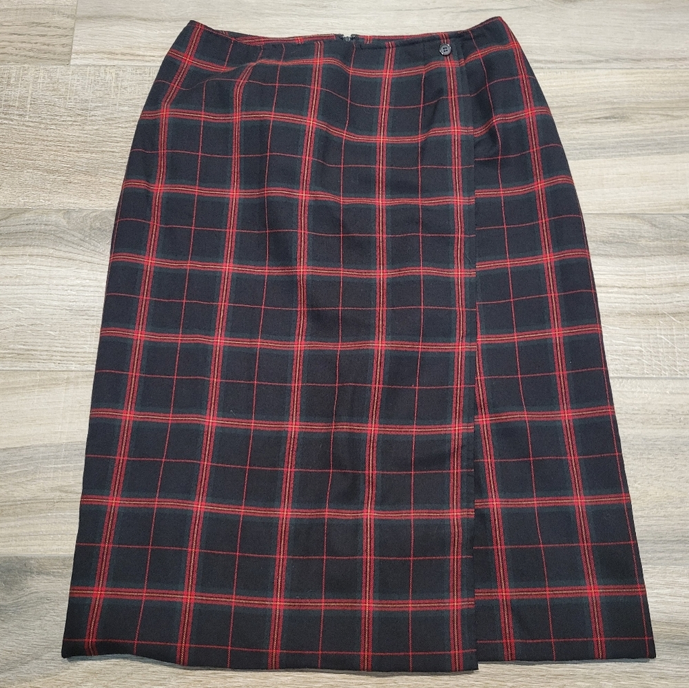 Crazy Horse Liz Claiborne Plaid Faux Wrap Midi Skirt Women's 14